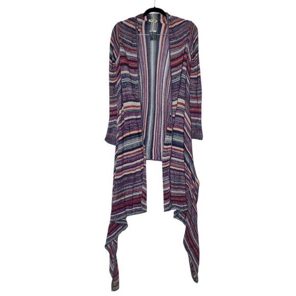 Billabong Knit Cardigan Sweater Women's M Open-Front Shark-Tooth Striped Beach - Picture 1 of 9